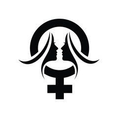 Creative Female Gender Symbol with Two Women Profiles for Empowerment and Equality Logo