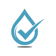 Blue water drop symbol with checkmark icon on white background © premiumsvgdesign