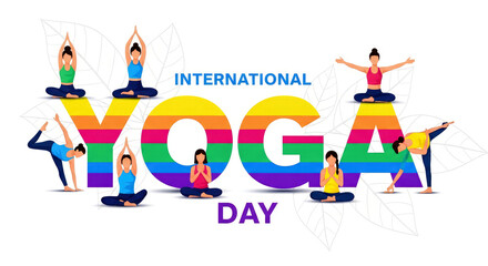 Fototapeta premium International yoga day celebration with colorful yoga poses