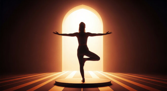 Yoga silhouette in golden light