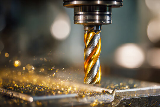 Milling cutter performing precise metal cutting with golden sparks flying in an industrial machining environment showcasing advanced manufacturing technology