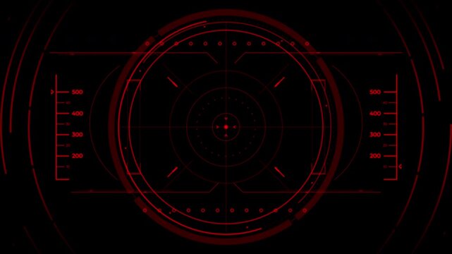 Red hud futuristic interface digital display target technology, perfect for sci-fi scenes, gaming ui, military simulations, or abstract tech backgrounds.