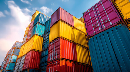 Fototapeta premium Stacked Shipping Containers in Harbor
