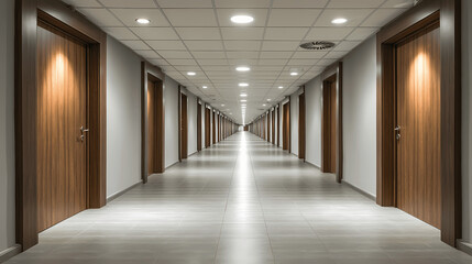 Modern Office Corridor with Closed Doors