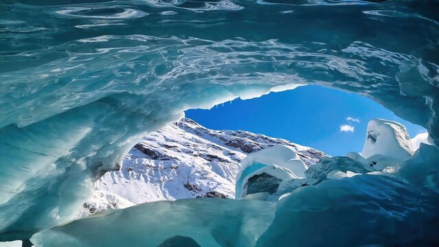 View from inside the Morteratsch Glacier, Bernina Range, Bundner Alps, Switzerland