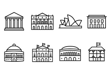 Naklejka premium Iconic architectural landmarks vector set featuring global buildings, vector illustration