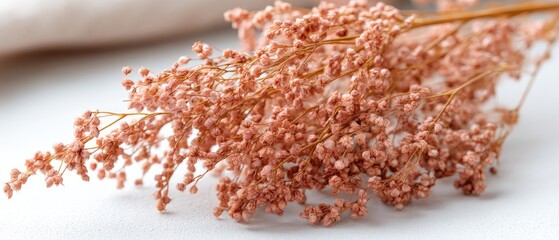 Fototapeta premium Dried flowers are arranged in a minimalistic style with soft-focus touches in light beige and brown colors creating a gentle look.