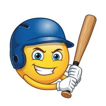 Smiley face with baseball helmet and bat isolated on transparent background