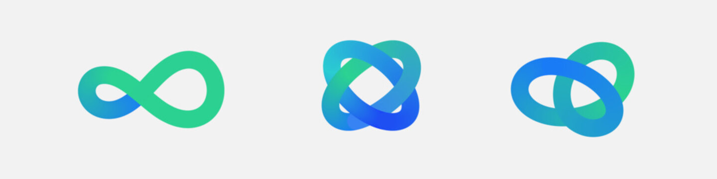 Abstract Infinity Loop Fluid Gradient Line with Pastel Swirls : Abstract infinity loop line symbols in gradient colors with smooth curves ideal for modern tech branding elements.