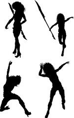 Black silhouette of a warrior zombie woman with outstretched, clawed hands against a white background. Perfect for Halloween, horror themes, or spooky graphic design projects.