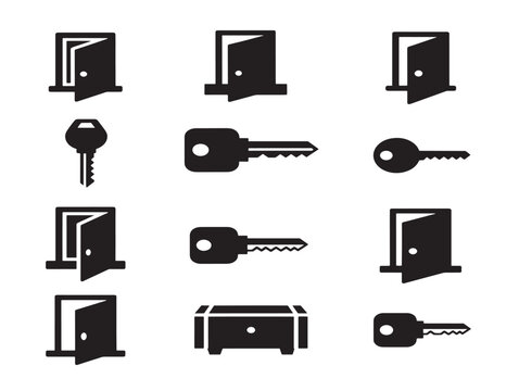 Elegant Key and Door Silhouette Graphic for Security Designs