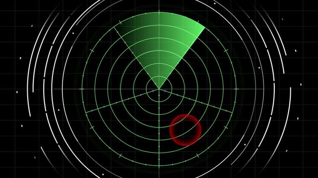 Radar screen scanning target detection technology military security digital interface hud