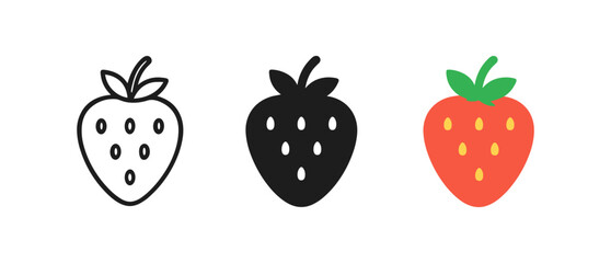 Fototapeta premium Set of strawberry icons: outline, silhouette, and colorful design