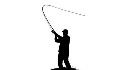 Fototapeta premium Silhouette of a Fisherman Casting a Fishing Rod.