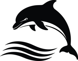 Obraz premium Black and White Silhouette of a Dolphin Leaping Out of Water