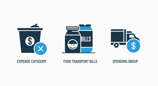 Financial management icons: expense tracking, bills, and spending groups, ideal for personal finance apps.