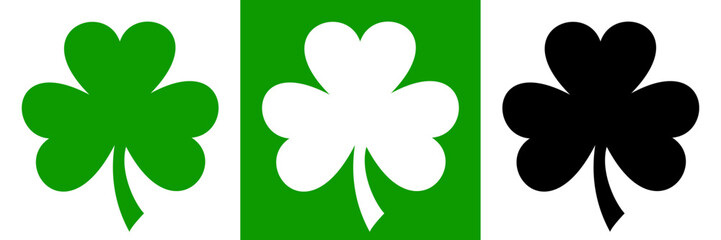 Shamrock leaf (clover leaf) silhouettes. St. Patrick&rsquo;s day shamrock. Symbol of Ireland. Set of vector illustrations