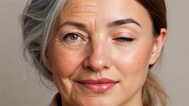 face split showing youth and aging