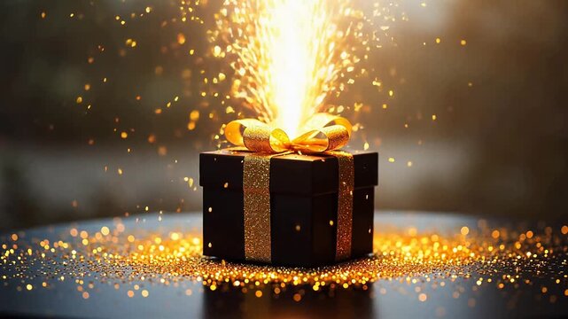 Gift box with golden sparkles