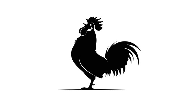 Silhouette of a proud rooster standing tall on a white background.