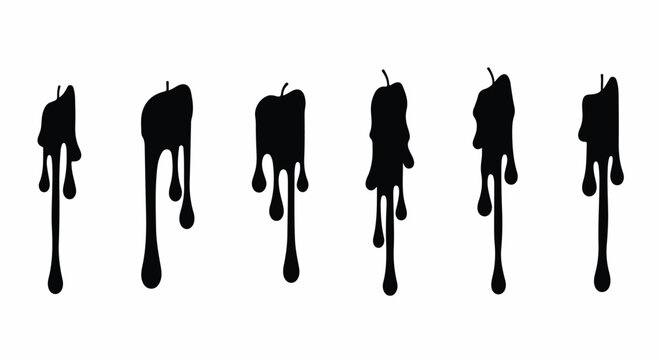 Six abstract black paint drips on a white background Vector