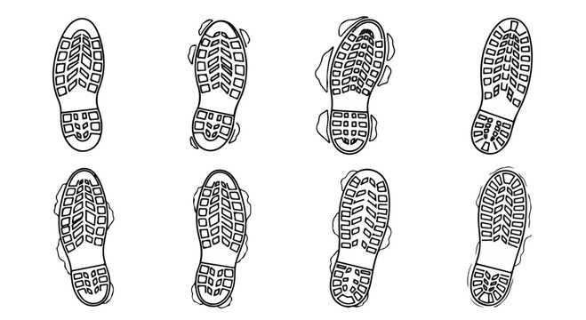 A collection of various shoe prints and their unique tread patterns. Vector