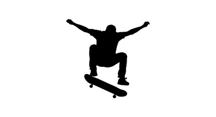 Fototapeta premium Silhouette of a skateboarder performing a trick midair 1.