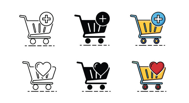Shopping cart icons set flat design vector illustration - Vector icon Set - Stickers and Clipart - PNG and SVG Icon collection - Lineal icons - logo template