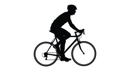 Obraz premium A black silhouette depicts a cyclist riding a road bike showcasing dynamic movement and athletic posture against a stark white background