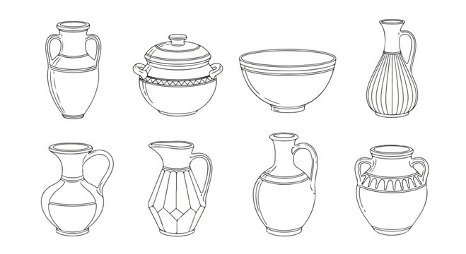 A collection of various ancient greek vessels and their unique designs Vector