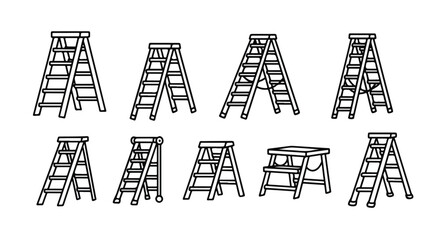 A collection of various types of ladders and their different configurations. Vector © Runa