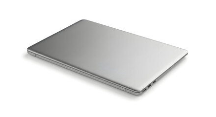 Silver laptop computer on white background