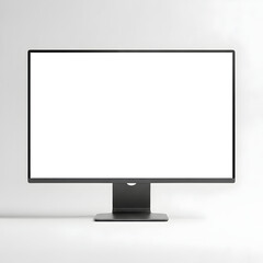 Fototapeta premium Blank computer monitor on black stand isolated on white background