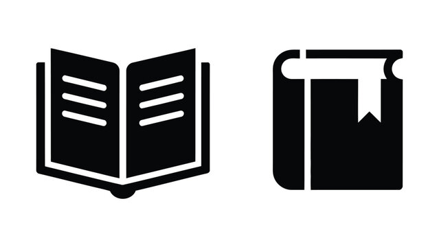 Minimal open book and bookmark icon reading education knowledge library literature learning concept black silhouette symbol flat design