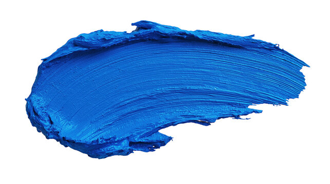 Abstract textured blue oil paint brush stroke isolated on white background for artistic design.

