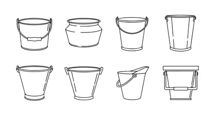 An assortment of different types of buckets and pails Vector © Runa