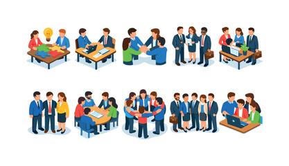 Teamwork and collaboration 3d icon set. Office, meeting group icons collection