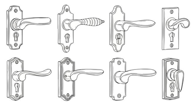 A variety of door handles and locks in different styles and designs Vector