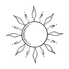 Fototapeta premium Pencil drawing of the sun with petals, minimalistic and symbolic, black and white style, for tattoos and logos
