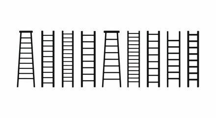 A collection of ladders in various sizes and orientations arranged in a row. Vector © Runa