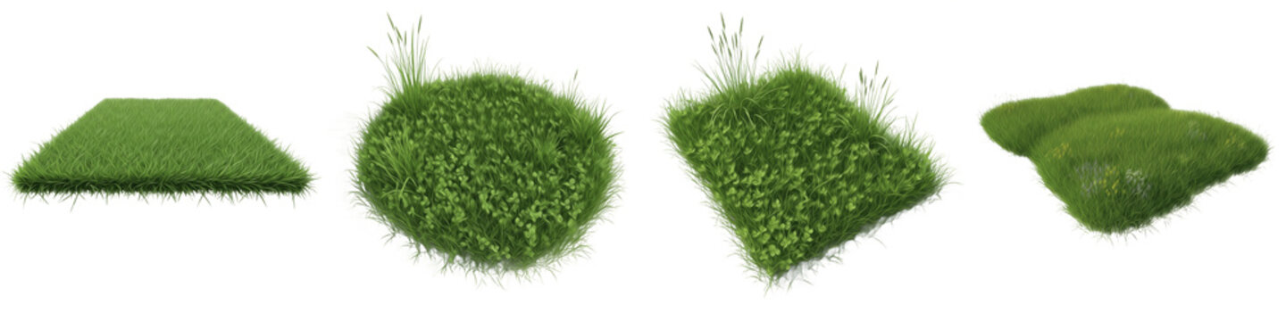 Green Grass Patches and Turf Set Isolated on White Background PNG, Fresh Lush Lawn Sod Sections and Meadow Grassland Tufts Collection, Nature Landscape Elements.