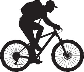 Obraz premium Silhouette of a mountain biker with backpack riding on a trail