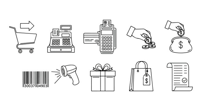 Illustrations of various payment methods and shopping icons Vector