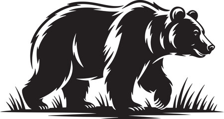 Grizzly bear walking through grass silhouette illustration of powerful wild animal predator