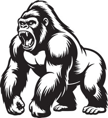 Fototapeta premium Angry gorilla mascot silhouette roaring with aggressive expression and powerful muscular stance