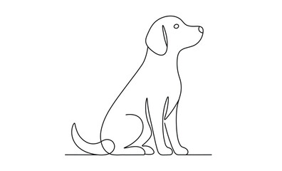 Obraz premium Sitting canine looking up patiently in studio setting with black continuous line art style
