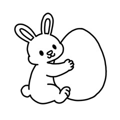Fototapeta premium Bunny holding easter egg coloring page, kids line art, printable coloring sheet, preschool activity