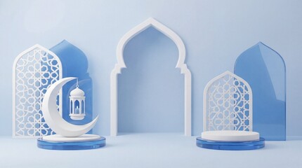 Eid Ramadan background, 3D minimalist Islamic design, elegant Islamic theme