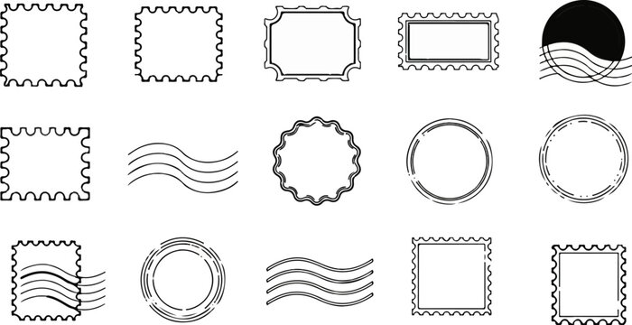 Collection of postmark and stamp outline icons including wavy lines