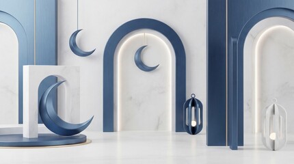 Eid Ramadan background, 3D minimalist Islamic design, elegant Islamic theme